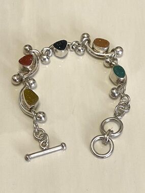 Sterling Silver Chunky Multi Color Druzy Bracelet 925